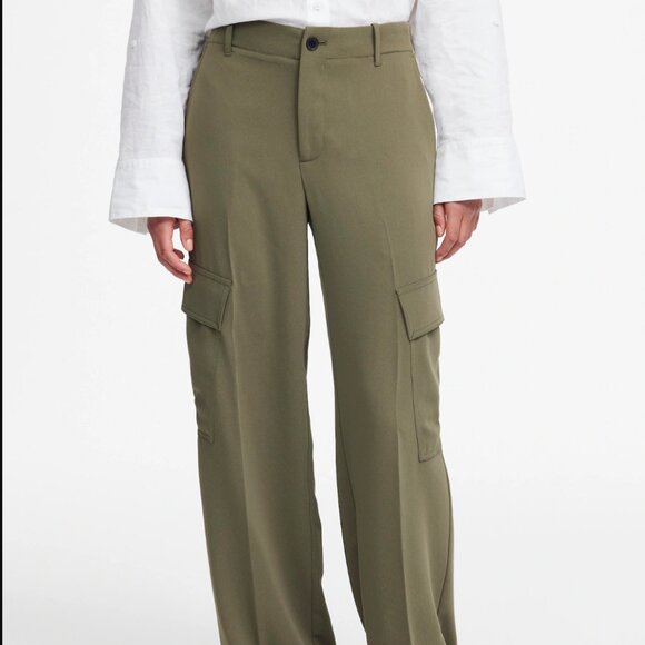 6 TALL Madewell NWT Tall Pull-On Utility Cargo Pants Faded Ivy Olive Green Crepe - Picture 4 of 11